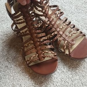 Braided wedge gladiator sandals
